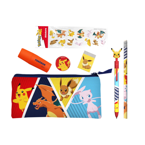 Set de Papeterie Pokémon avec Trousse Triple et Stickers